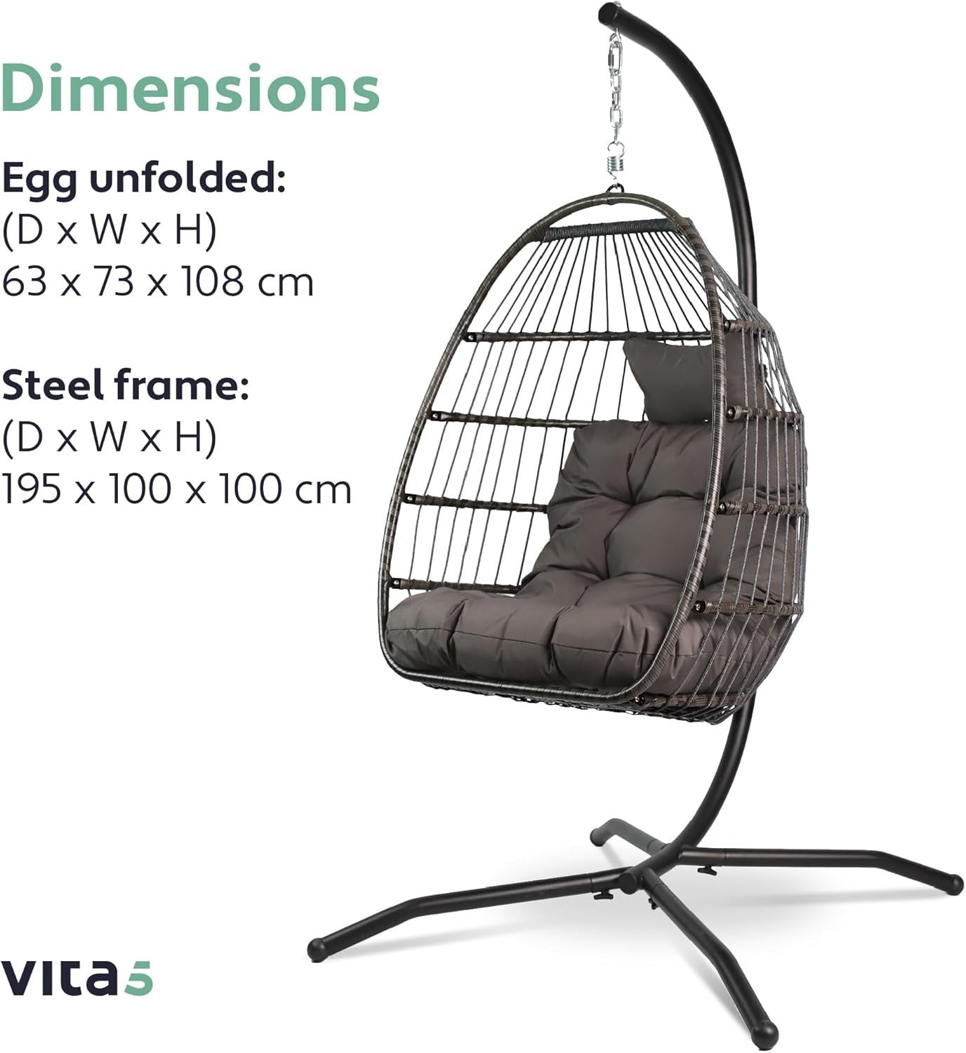 Foldable Hanging Egg Chair with Cushion for Indoor Outdoor Relaxation 150kg