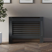 Grey Radiator Cover Modern Horizontal Slat W112xH81.5cm MDF Heater Cabinet