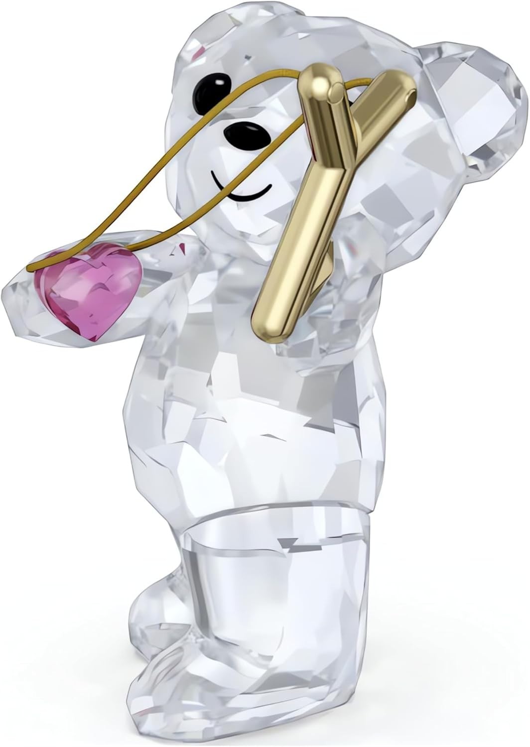 Crystal Bear Sending Love Figurine 💖 Pink Heart & Gold Slingshot Collectable