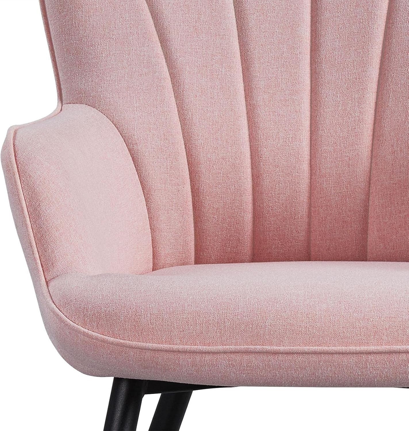 Pink Linen Accent Chair with High Back, Pleated Design for Vanity Lounge