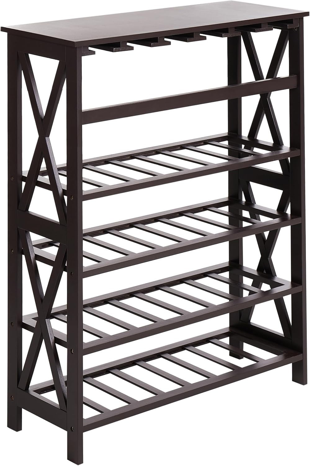 Large Wooden Wine Rack Freestanding Shelf Storage for Bottles & Glasses