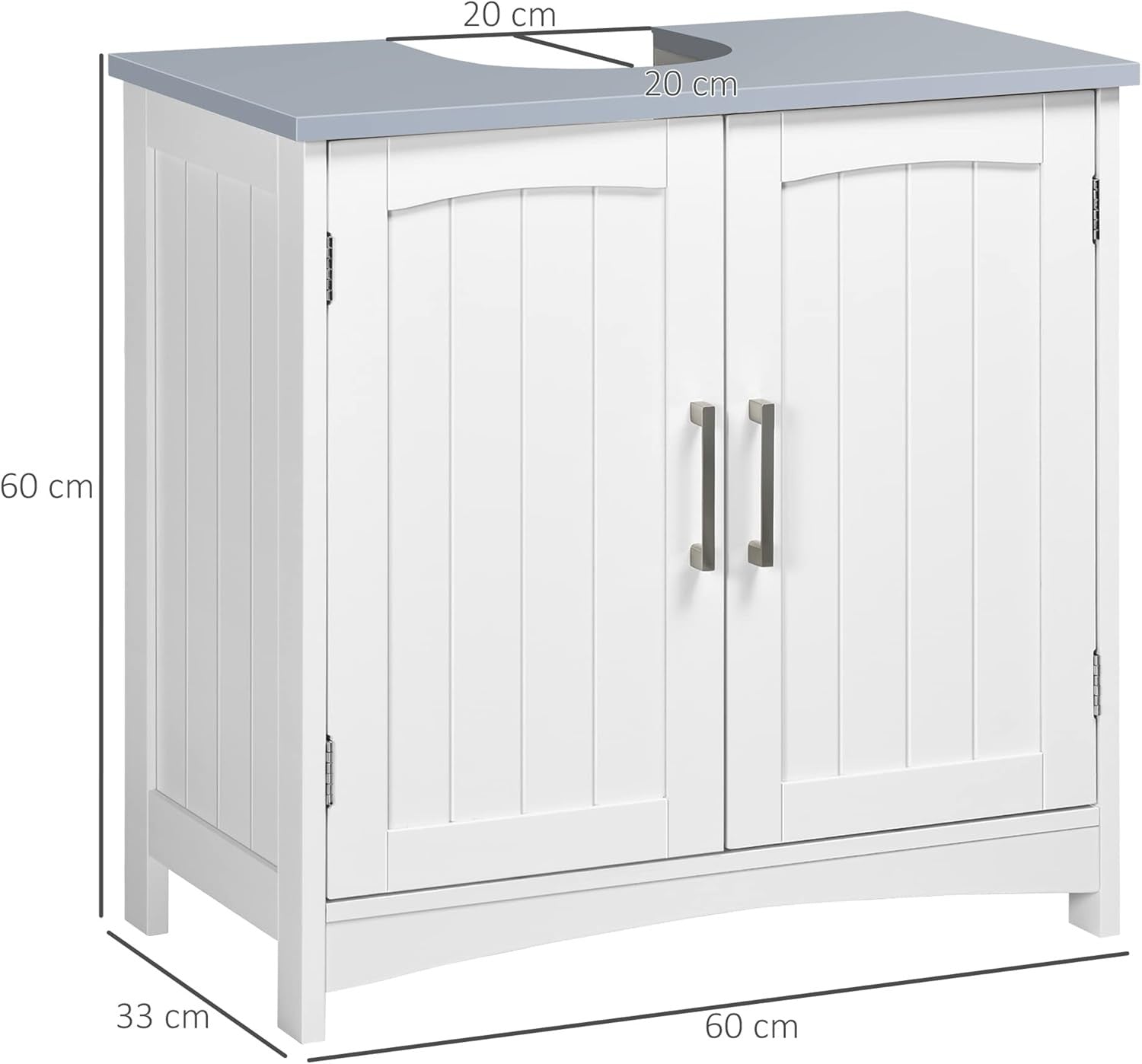 White Under Sink Bathroom Cabinet with Adjustable Shelves & Double Doors