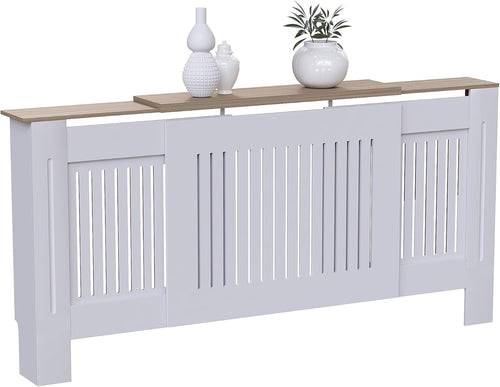 Adjustable White Radiator Cover Cabinet MDF Slatted Grill Modern Wooden Top