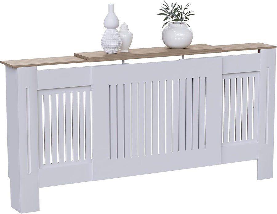 Adjustable White Radiator Cover Cabinet MDF Slatted Grill Modern Wooden Top