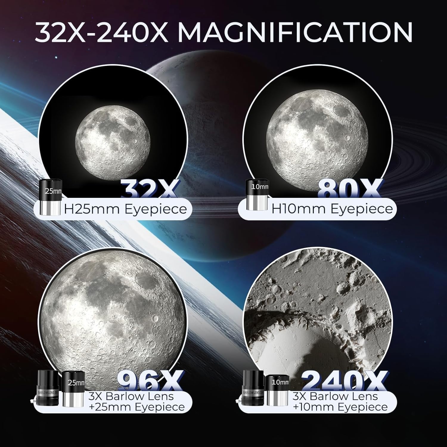 Advanced Telescope 90mm Refractor 32X-240X Astronomy Kit White Tripod
