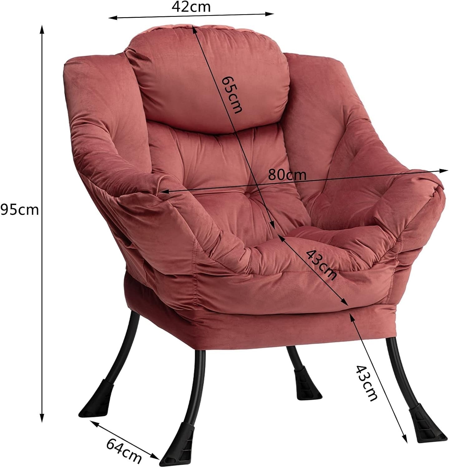 Velvet Accent Armchair Comfy Reading Chair Solid Steel Frame Pink Large
