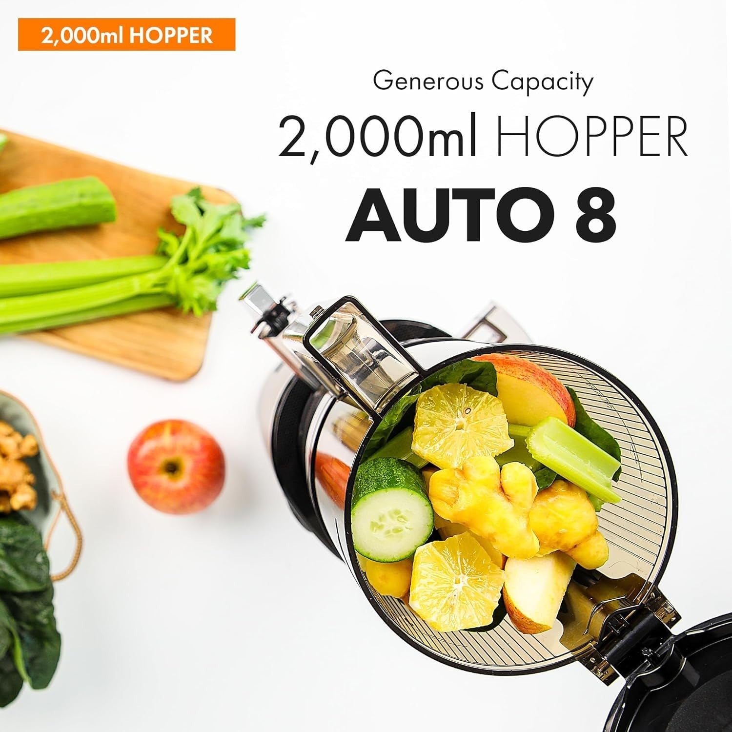 Auto Feed Cold Press Juicer 2L Hopper Quiet Powerful Motor Pearl White