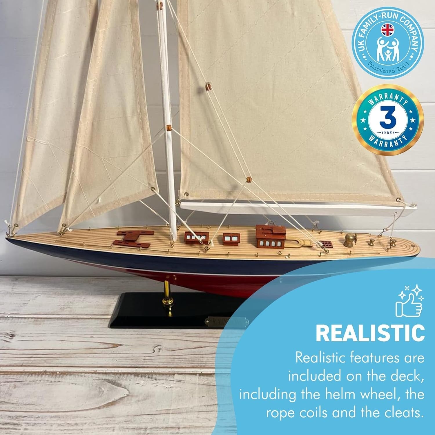 50cm Wooden Sailing Yacht Model | Nautical Decor | Detailed Sailboat Ornament