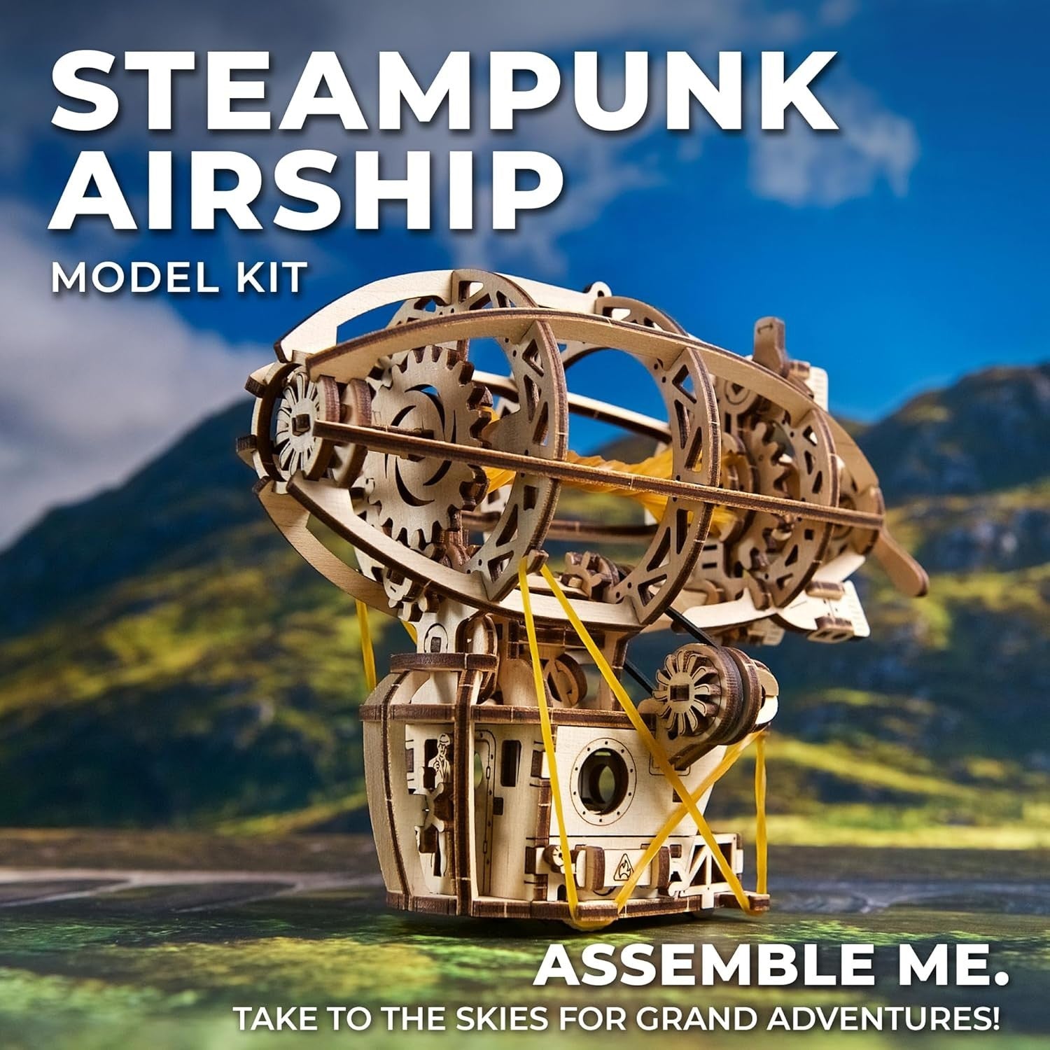 Wooden 3D Puzzle Airship Model with Moving Parts - Brain Teaser for Adults