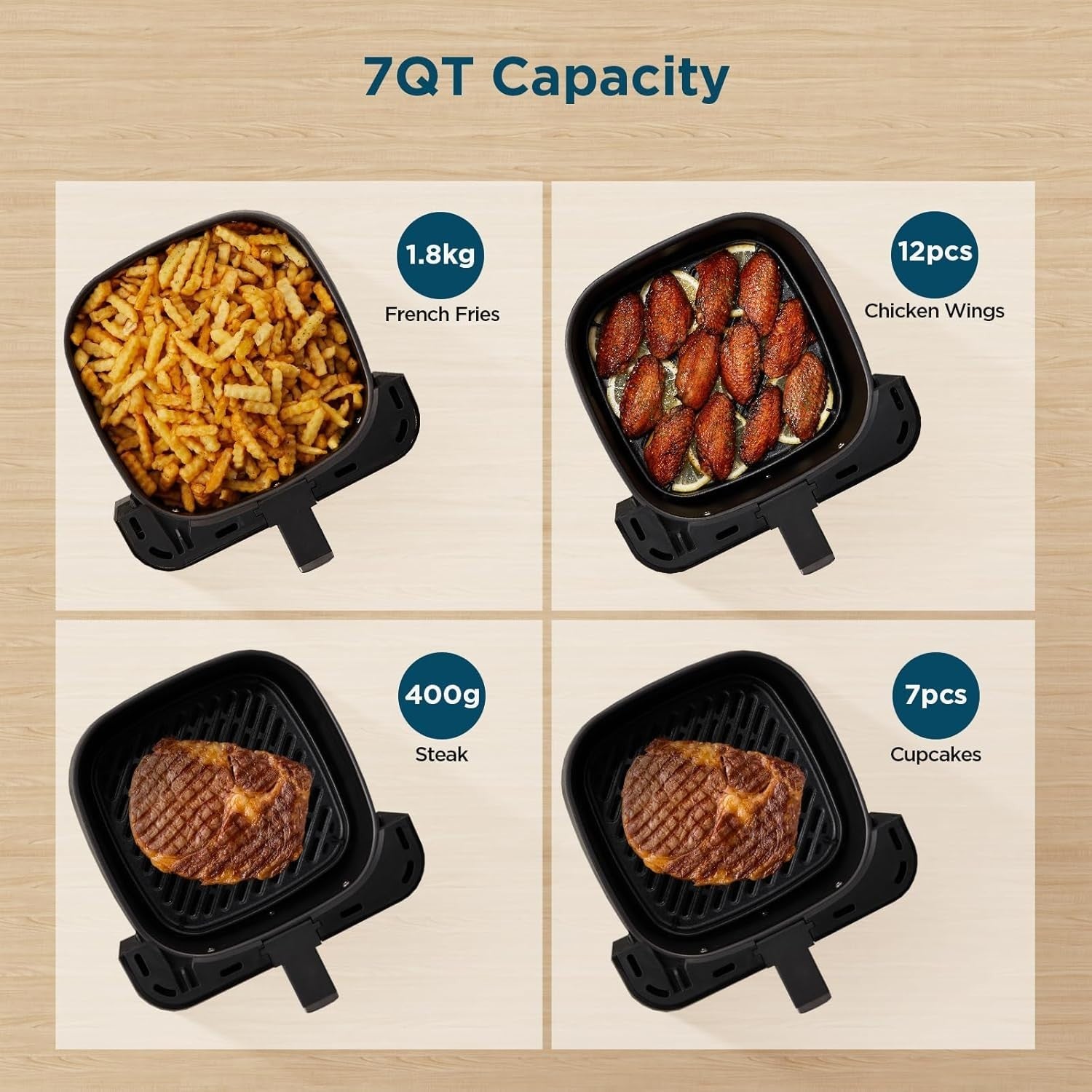 7L Air Fryer with Window | 7 Presets, 1600W, Oil-Free, Dishwasher Safe