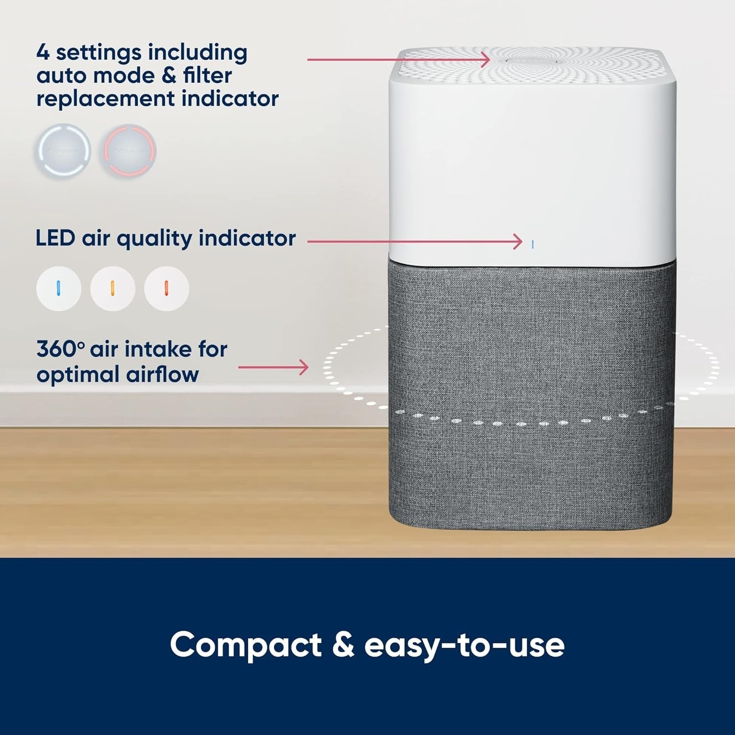 Large Room HEPA Air Purifier Ultra Quiet Auto Mode Allergy Smoke Odor