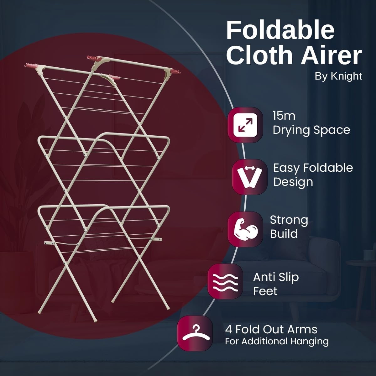 3 Tier Clothes Airer Folding Laundry Drying Rack with Wings Indoor Outdoor
