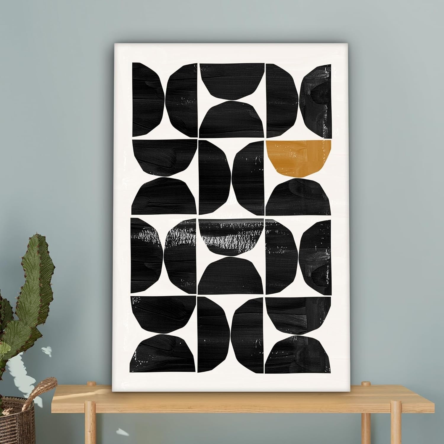Abstract Black Beige Canvas Wall Art 40x60cm Modern Geometric Print