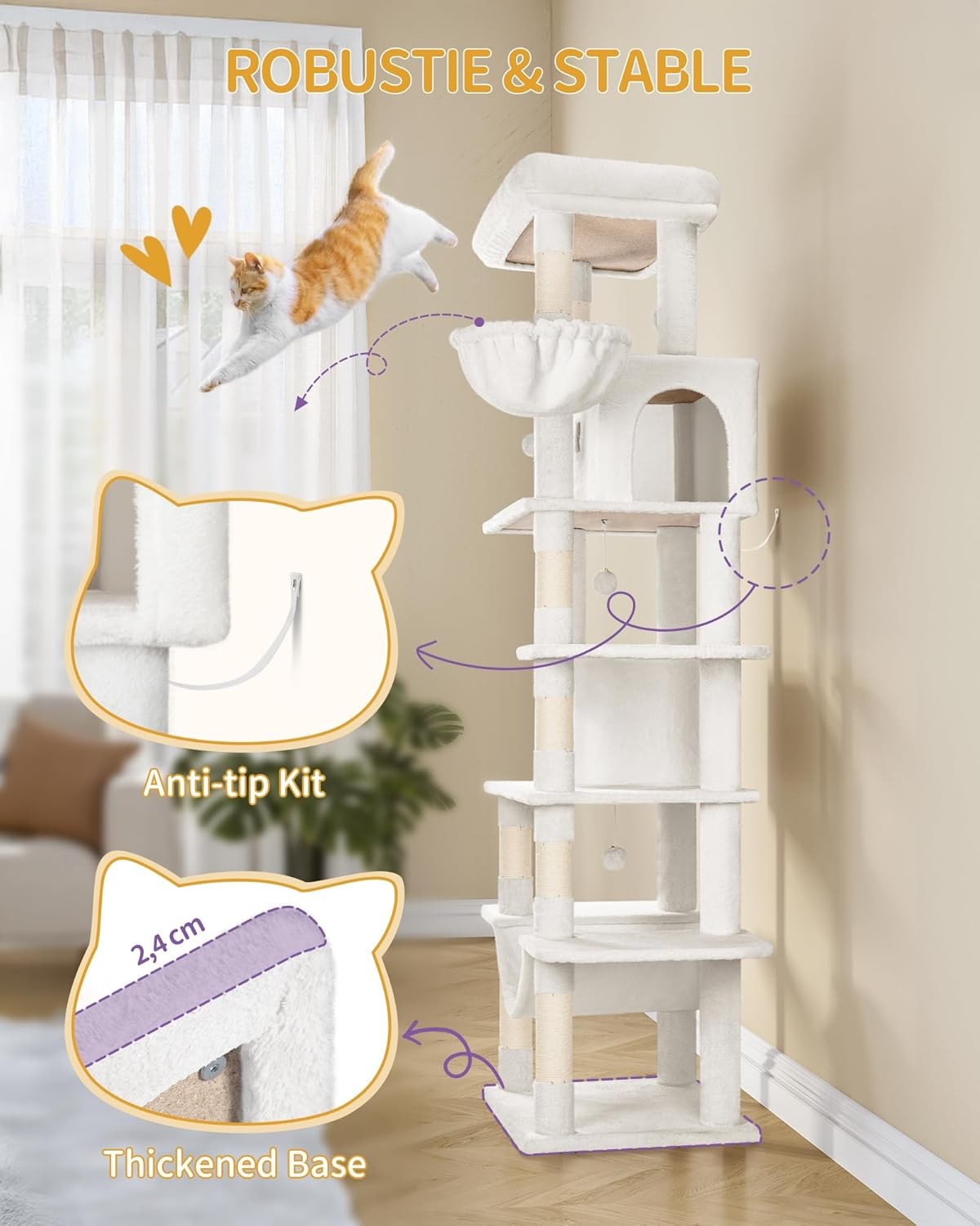 210cm Tall Cat Tree Tower Multi-Level Scratching Posts Condos Large