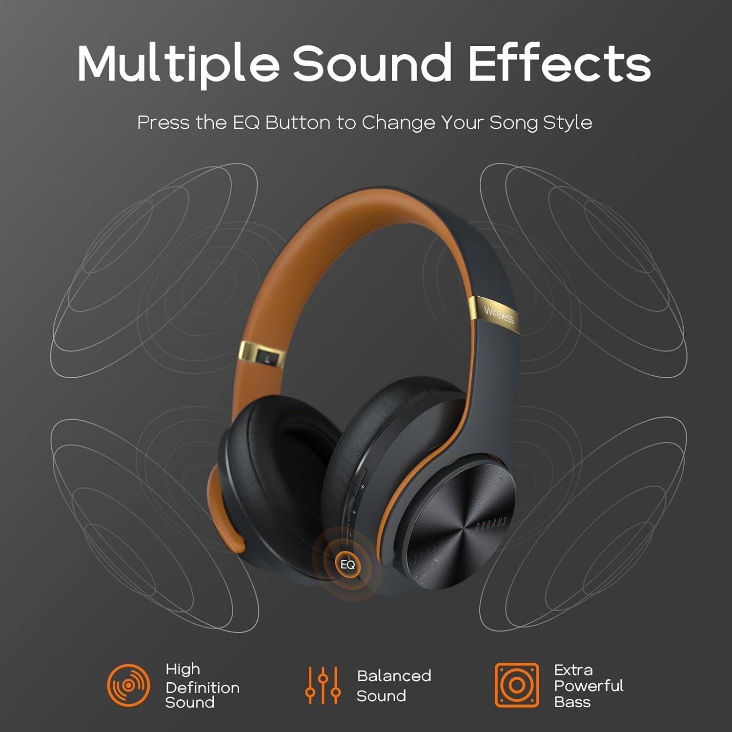 Black-Brown Bluetooth 5.3 Headphones 90H 3EQ Over Ear Foldable Mic