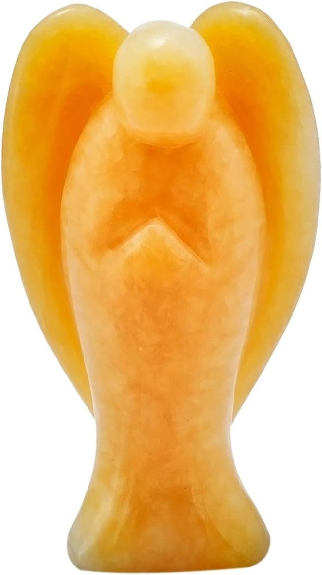 Yellow Jade 3" Guardian Angel Crystal Figurine Healing Luck Protection Ornament