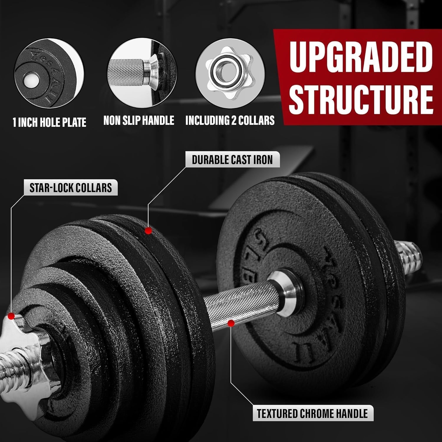 Adjustable Dumbbell Barbell Set 60LB Free Weights Cast Iron Home Gym