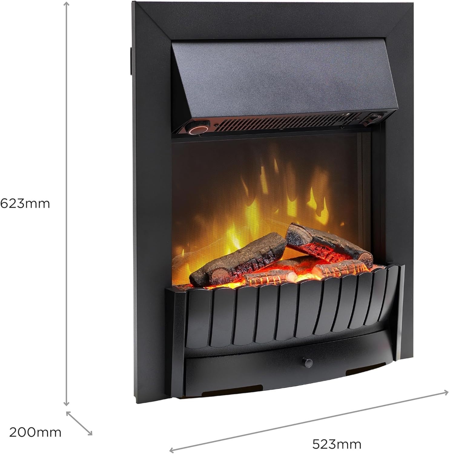Electric Inset Fireplace Heater with Realistic LED Flame & Logs, 2kW Fan Heat