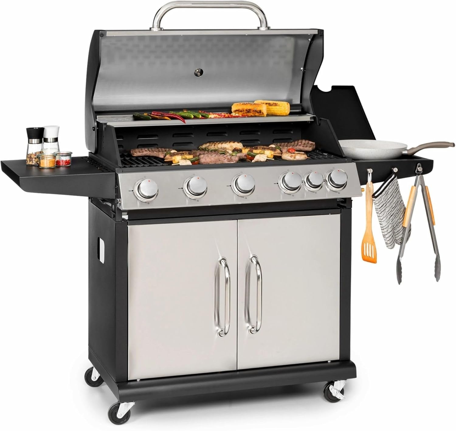 5 Burner Gas BBQ with Side Burner Cast Iron Cooking Grid Outdoor Garden Grill