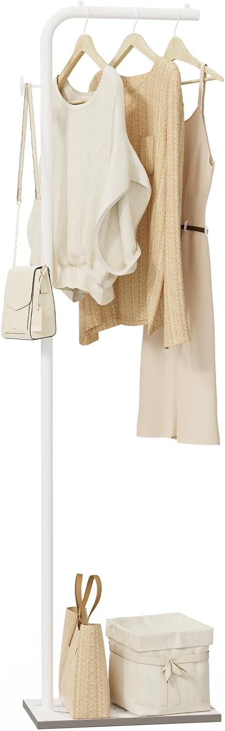 White Metal Coat Rack Stand 180cm Freestanding Clothes Rail with Hooks Modern