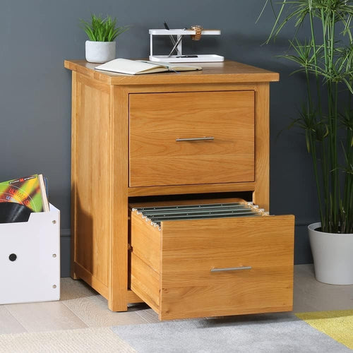 Solid Oak Filing Cabinet 2 Drawer Lockable Foolscap Office Storage