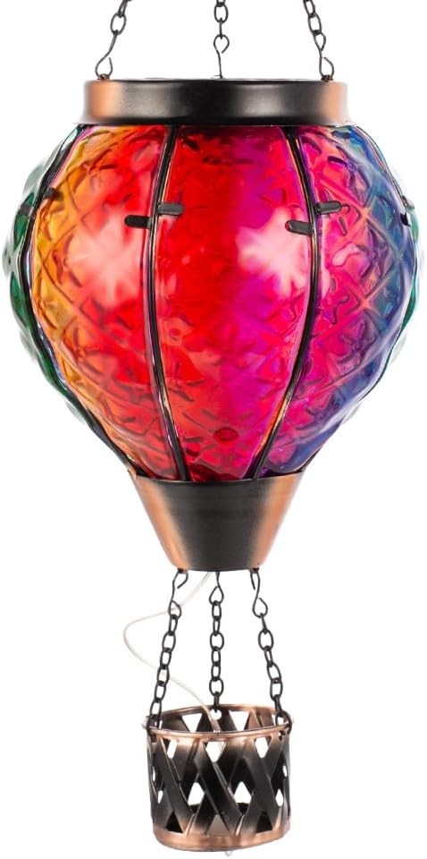Hot Air Balloon Solar Lantern Flame LED Glass Garden Decor