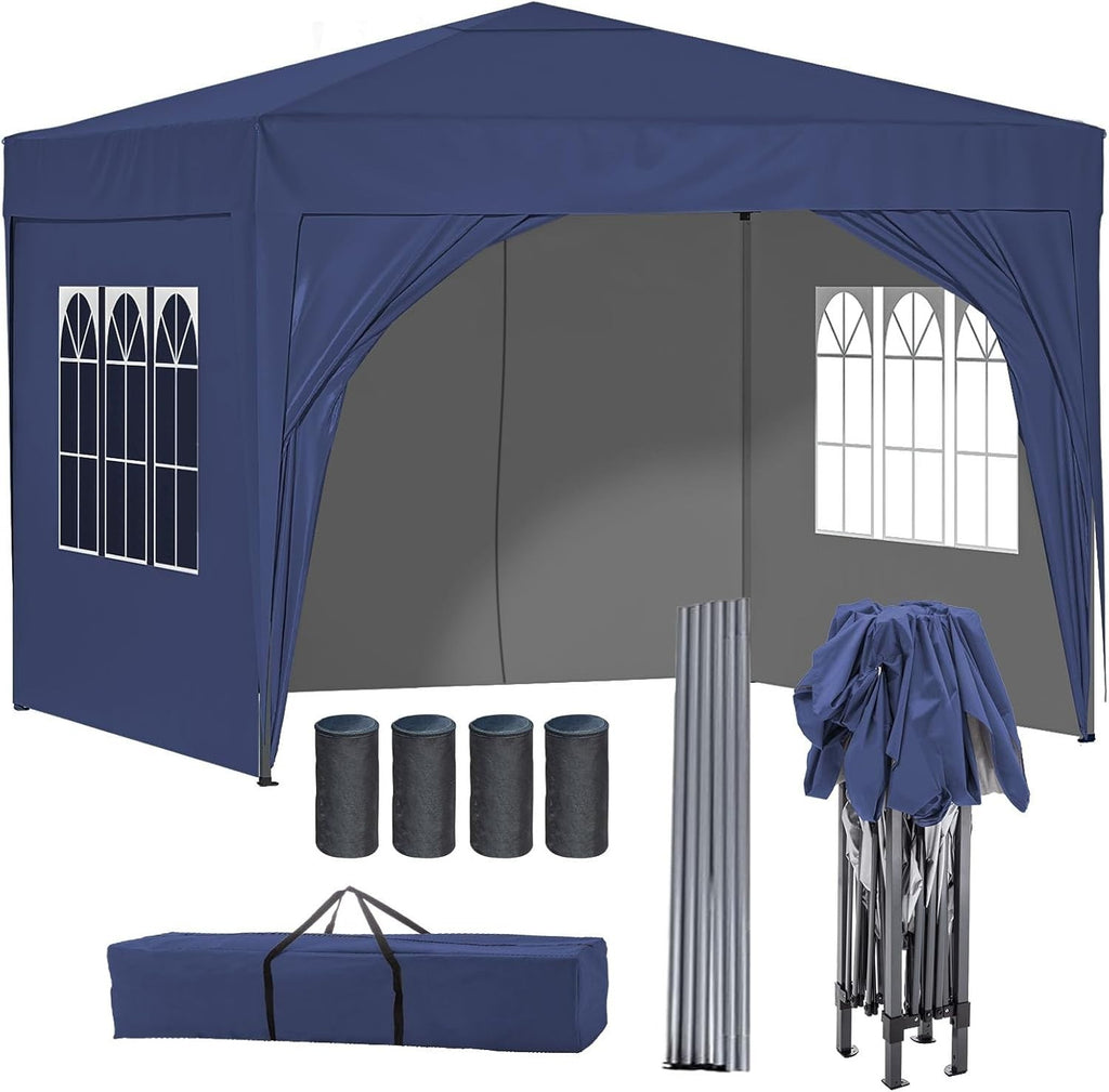 3x3M Pop Up Gazebo With Sides Waterproof Garden Party Tent Black Outdoor