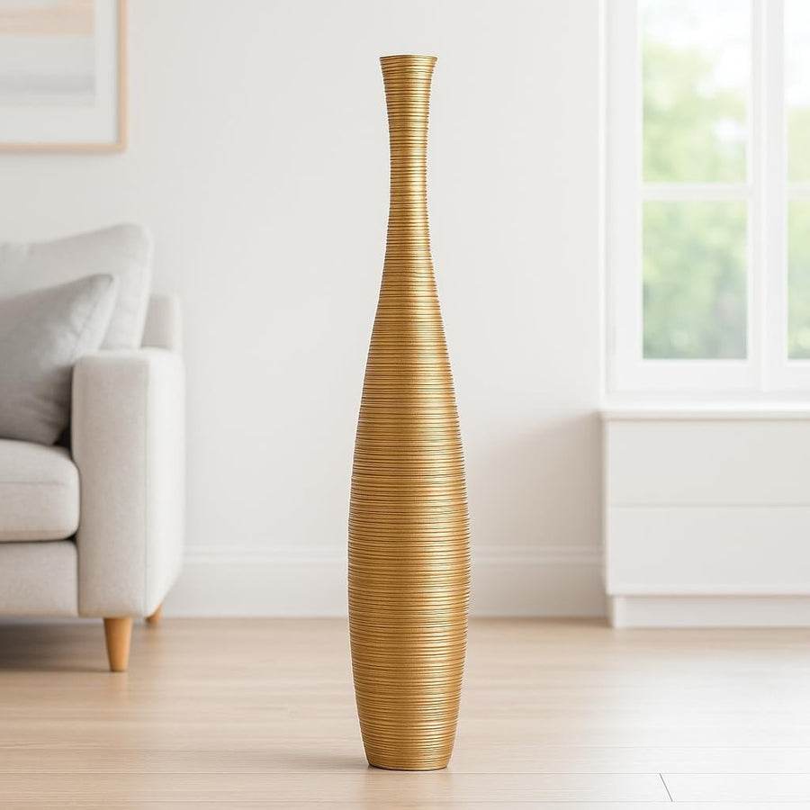 Tall Gold Floor Vase 105cm Wooden Decor for Pampas Grass Display