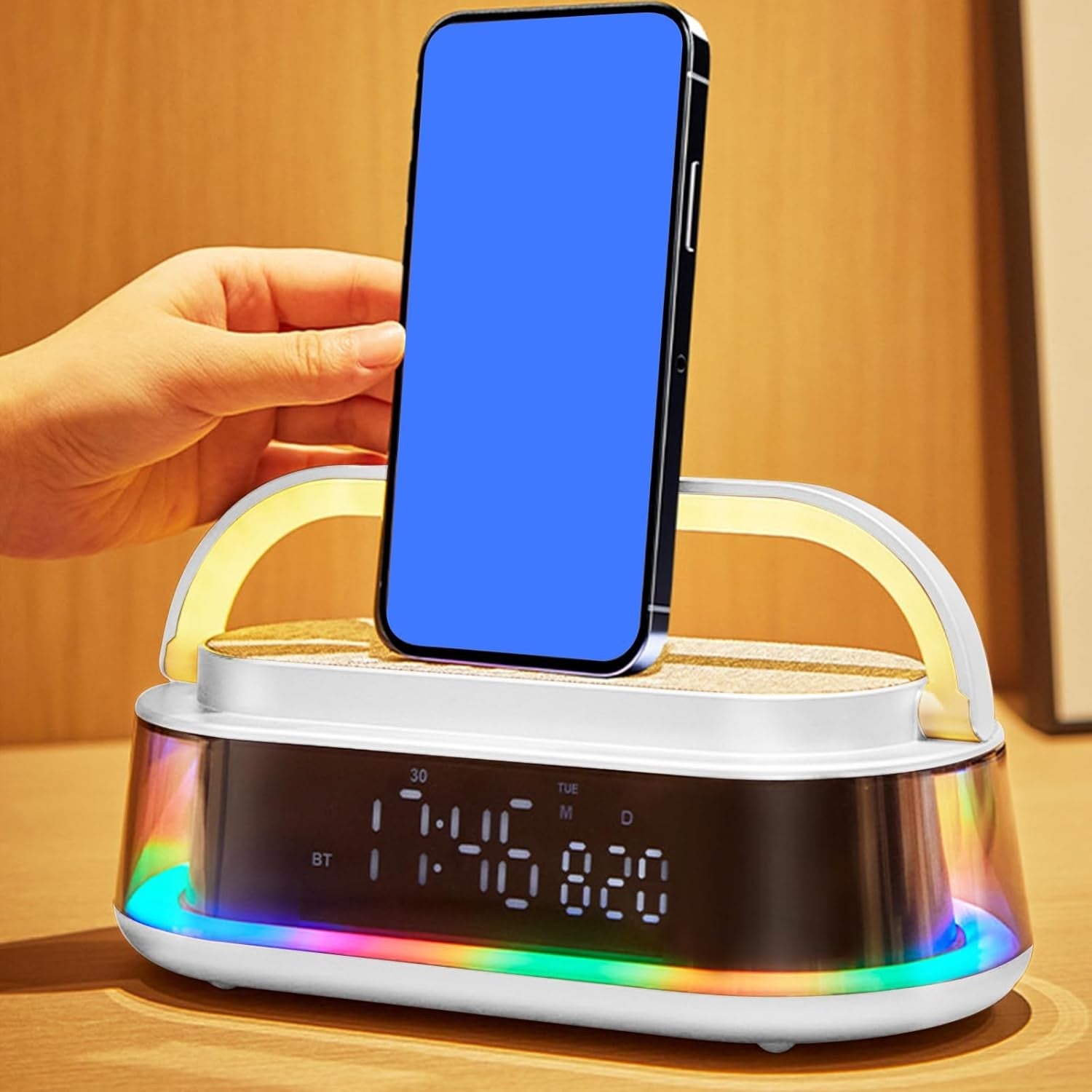Bluetooth Radio Alarm Clock Wireless Charging Speaker LED Night Light