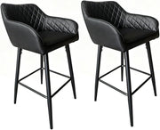 Adjustable PU Leather Bar Stools with Armrest & Footrest – Black