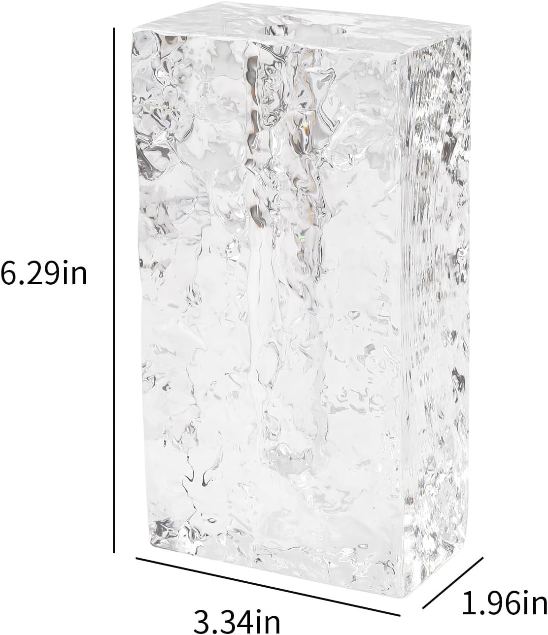 Tall Crystal Glass Vase Ice Texture Modern Rectangular Tabletop Home Decor
