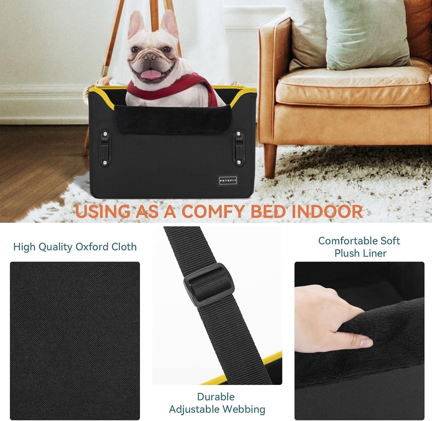 Small Dog Booster Car Seat Adjustable Height Travel Bed 25lb Black