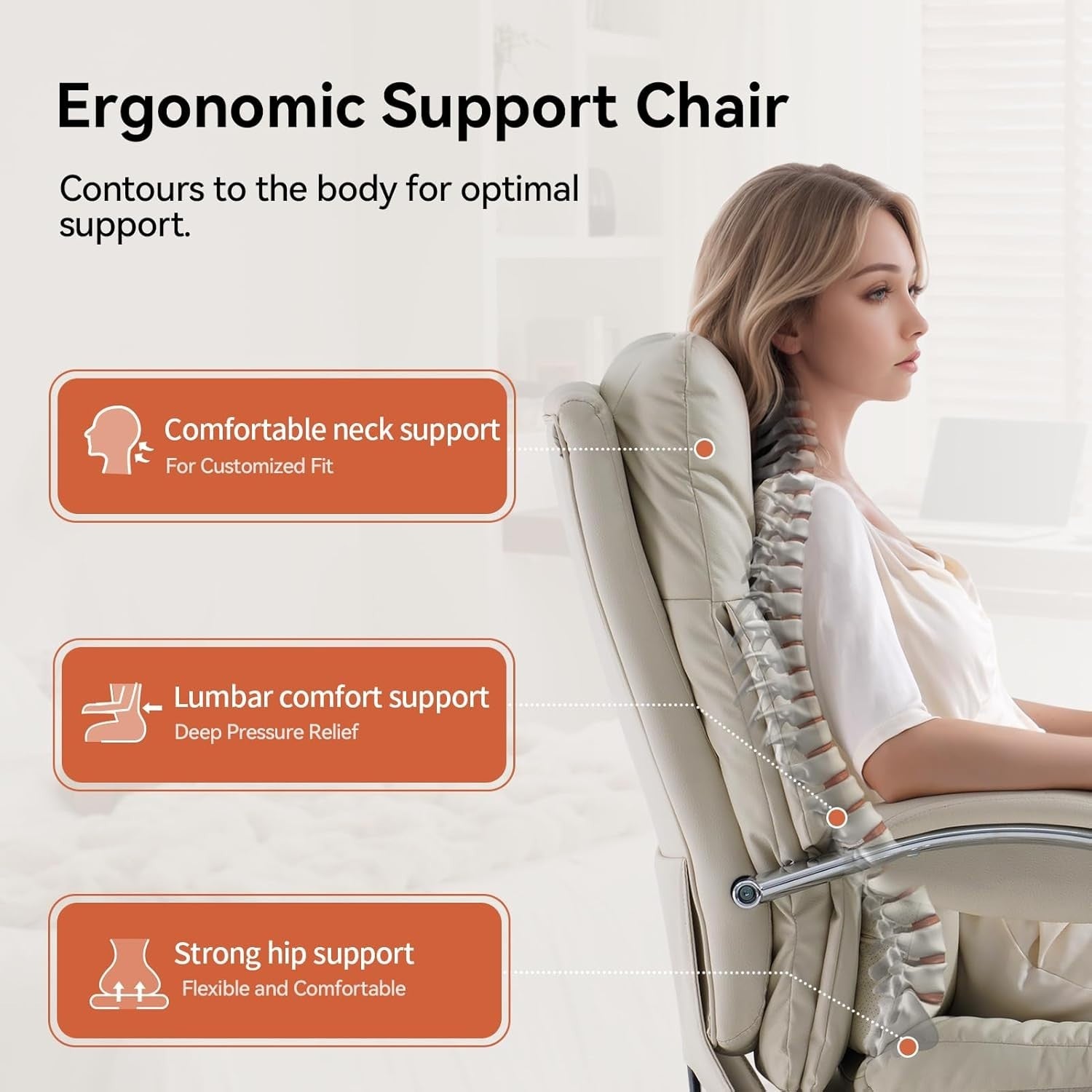 Office Chair Reclining Executive Desk Chair White PU Leather w/ Footrest