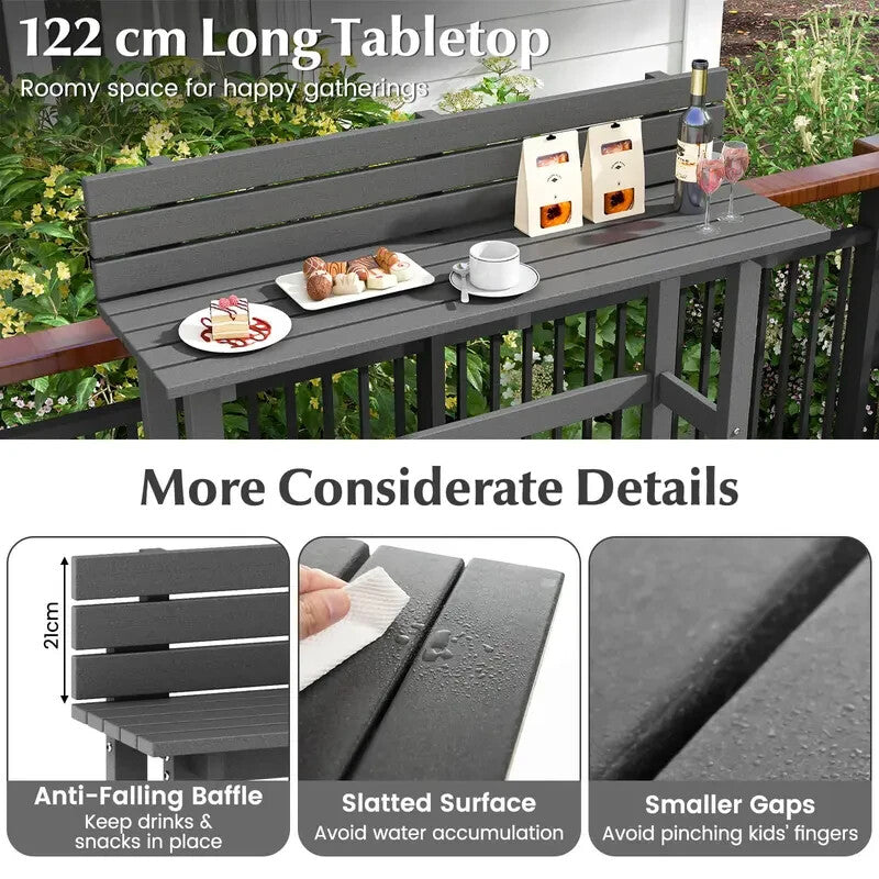 Outdoor Bar-Height Patio Counter Table 122 cm | Double-Shelf HDPE Pub Bench