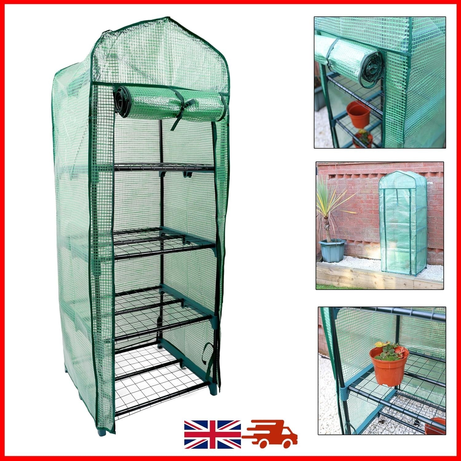 4 Tier Mini Greenhouse with Zipped Door | Heavy Duty Outdoor Plant Stand