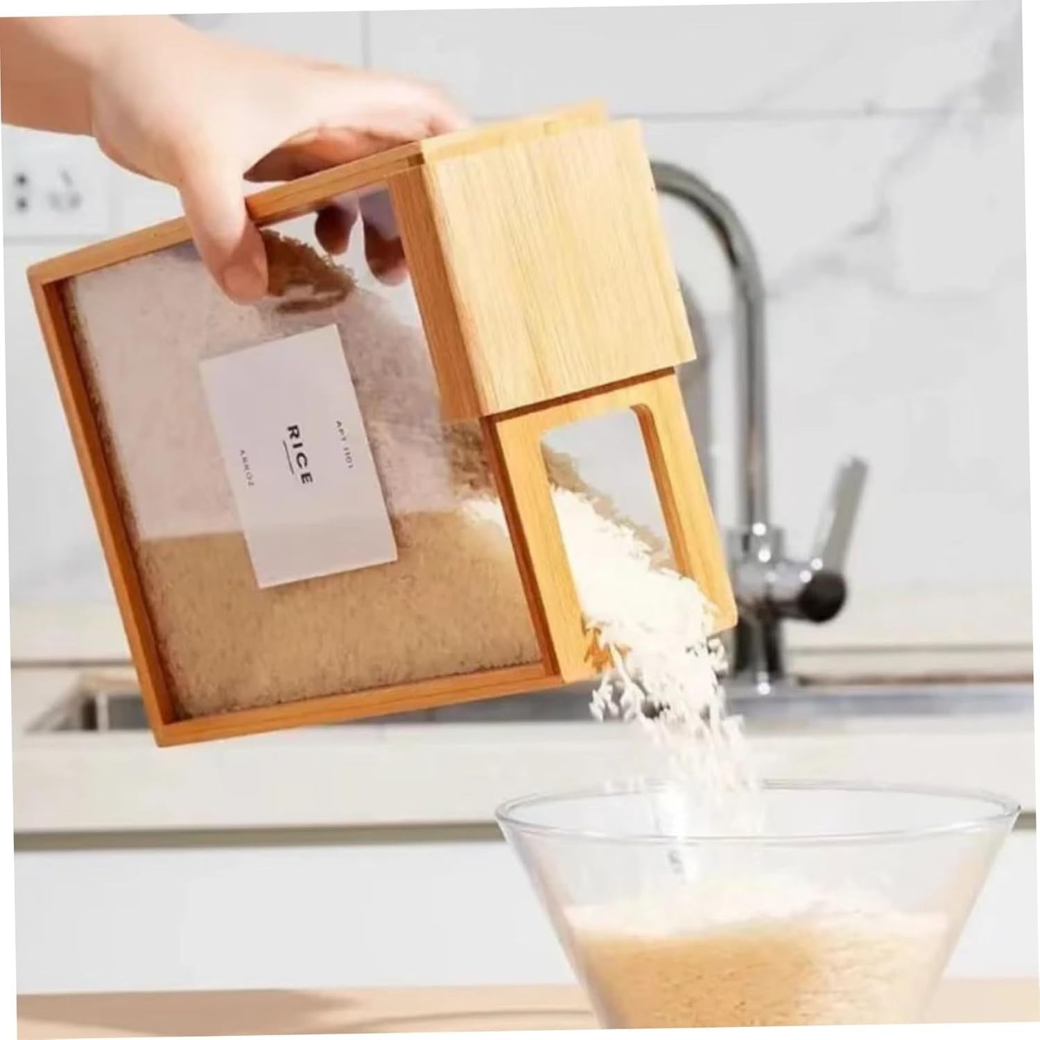 2PCS Bamboo Cereal Containers Airtight Rice Flour Bin
