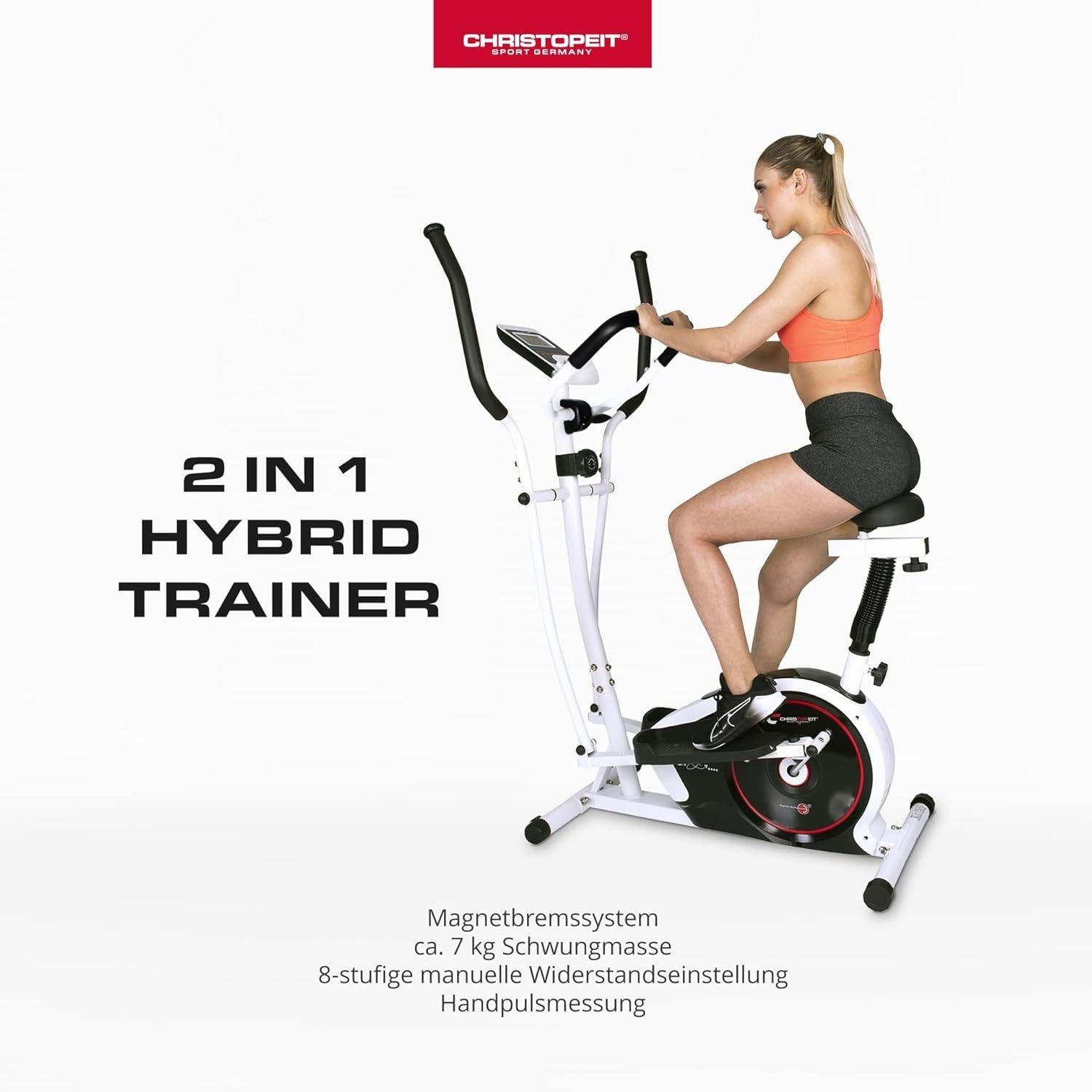 2-in-1 Elliptical Cross Trainer & Exercise Bike with Seat 8-Level Magnetic LCD
