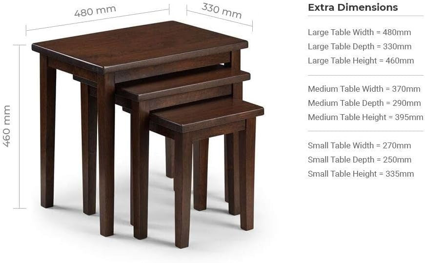Mahogany Solid Wood Nest of Coffee Tables Set 3 Space Saving Living Room