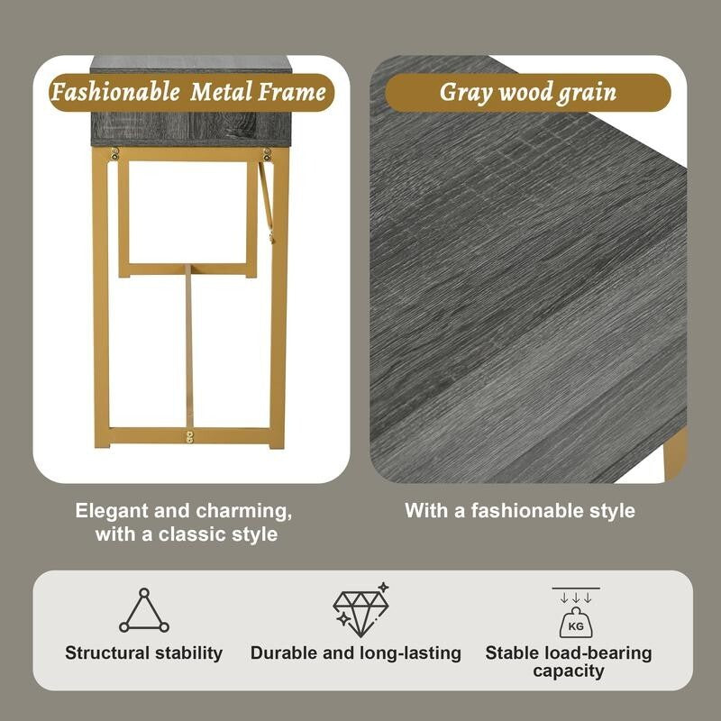 Luxury Console Table w/ Drawer – Gold Frame Entryway Hall Table 120cm