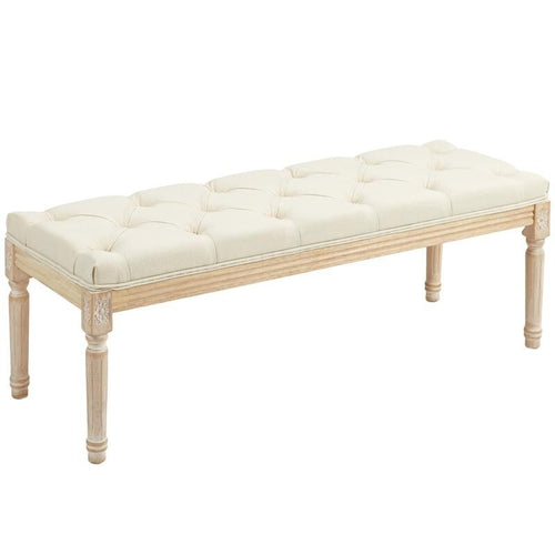 Tufted Cream End of Bed Bench Seat – Vintage Hallway Window Ottoman 115cm