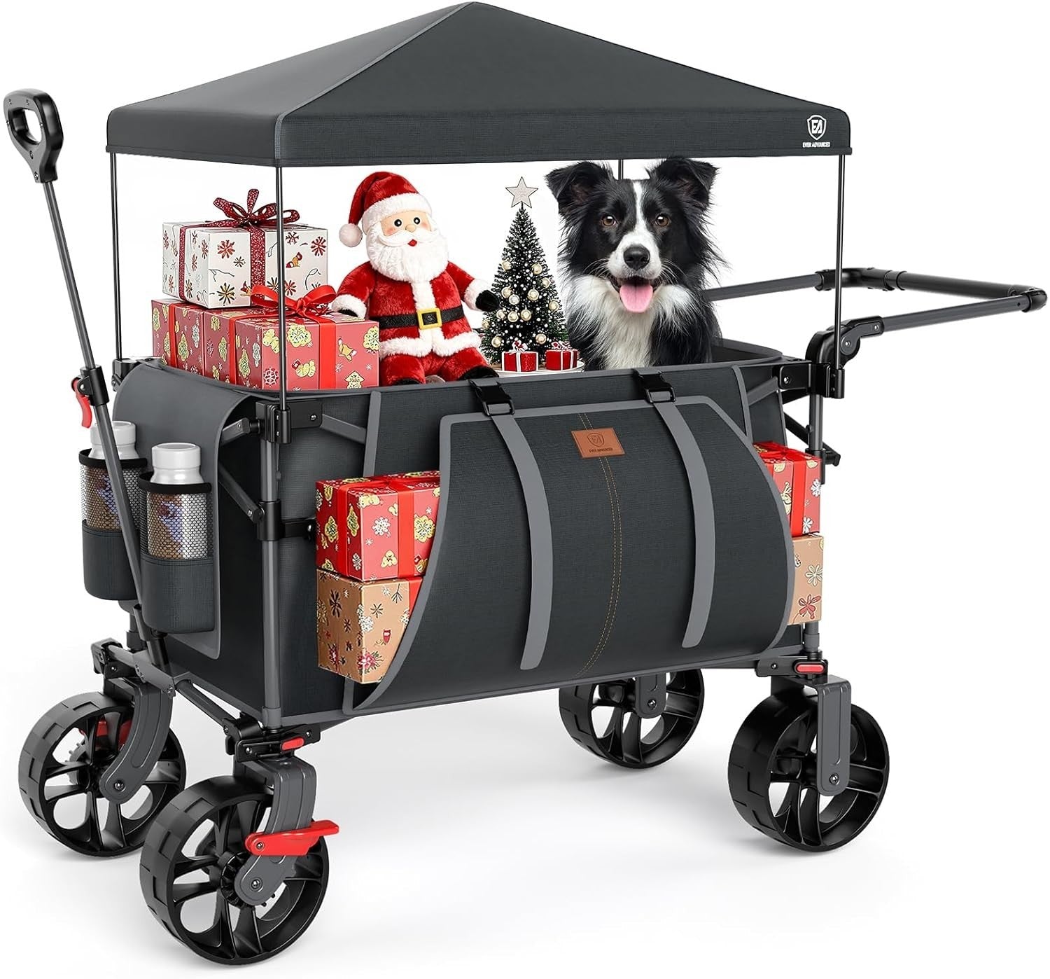 Grey 225L Heavy Duty Folding Camping Wagon w/ Canopy 150kg Festival Trolley
