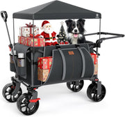 Grey 225L Heavy Duty Folding Camping Wagon w/ Canopy 150kg Festival Trolley
