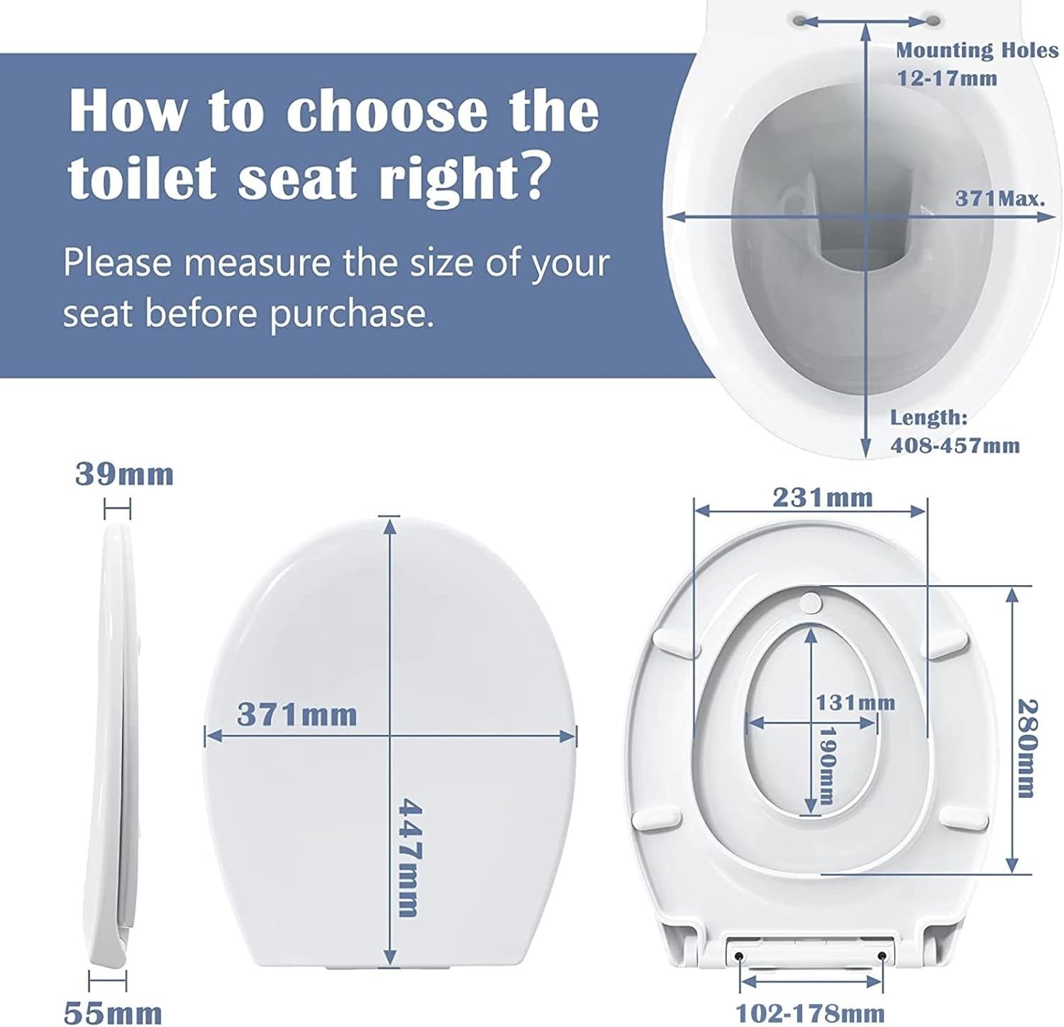 O Shape Soft Close Toilet Seat White Quick Release Family Child Seat 44.7x37cm