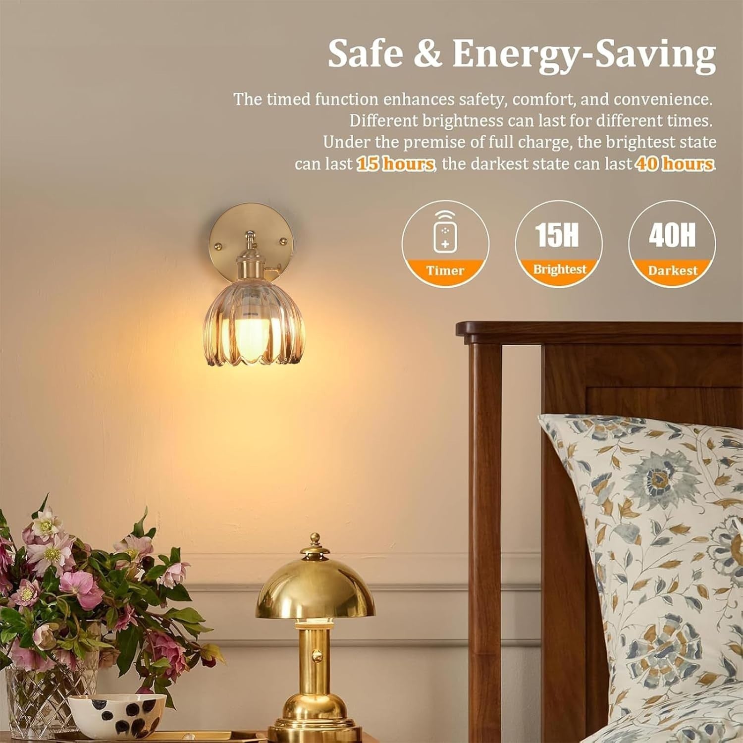 Set of 2 Rechargeable Wall Sconces with Remote, 12 Color Dimmable LED Lights