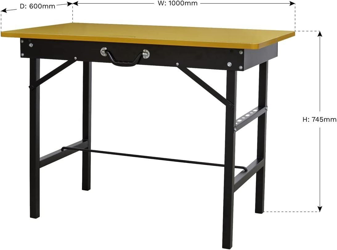 Foldable Workbench 1000x600x745mm Steel Frame MDF Top 100kg Portable Table