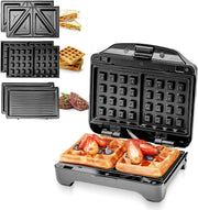 3-in-1 Sandwich Maker Waffle Panini Toastie Non-Stick Auto Temp 750W