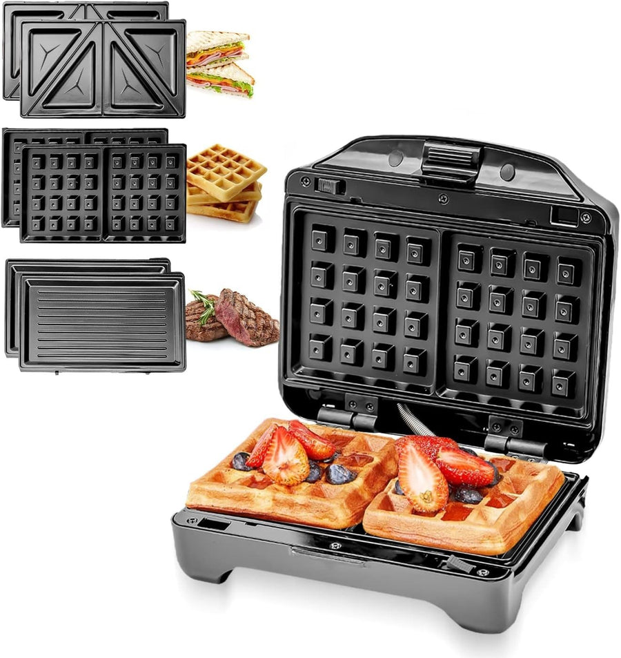 3-in-1 Sandwich Maker Waffle Panini Toastie Non-Stick Auto Temp 750W