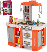 Kids Kitchen Playset w/ 67PCS Lights Sounds Steam Sink Orange