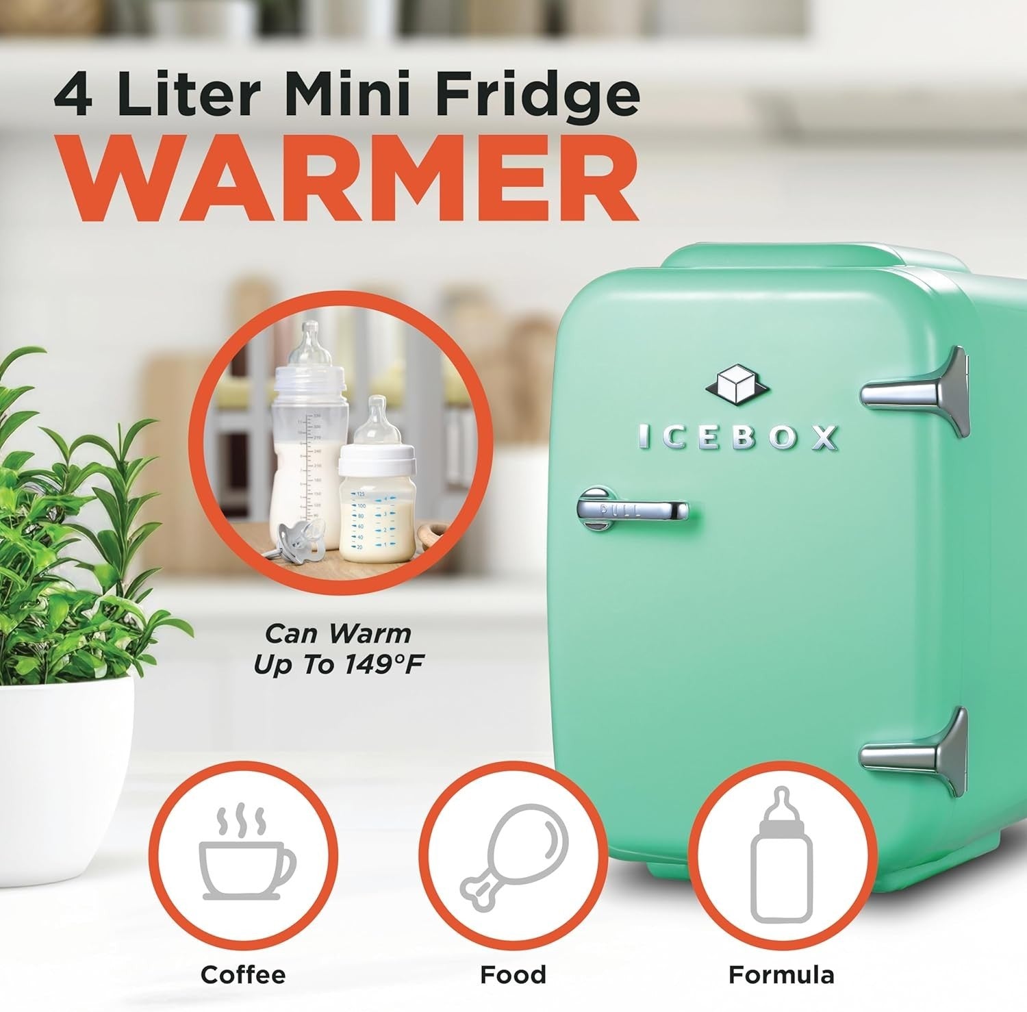 4L Mini Fridge Mint Green Portable Cooler Warmer AC/DC Use