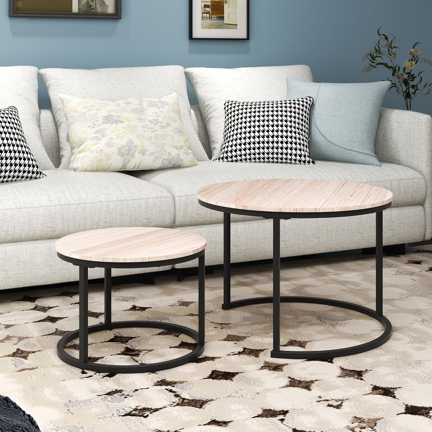 White Oak Nesting Coffee Tables Set of 2 – Round Space-Saving Side Tables
